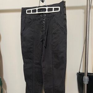 Gray Tie Up Straight Leg Pants